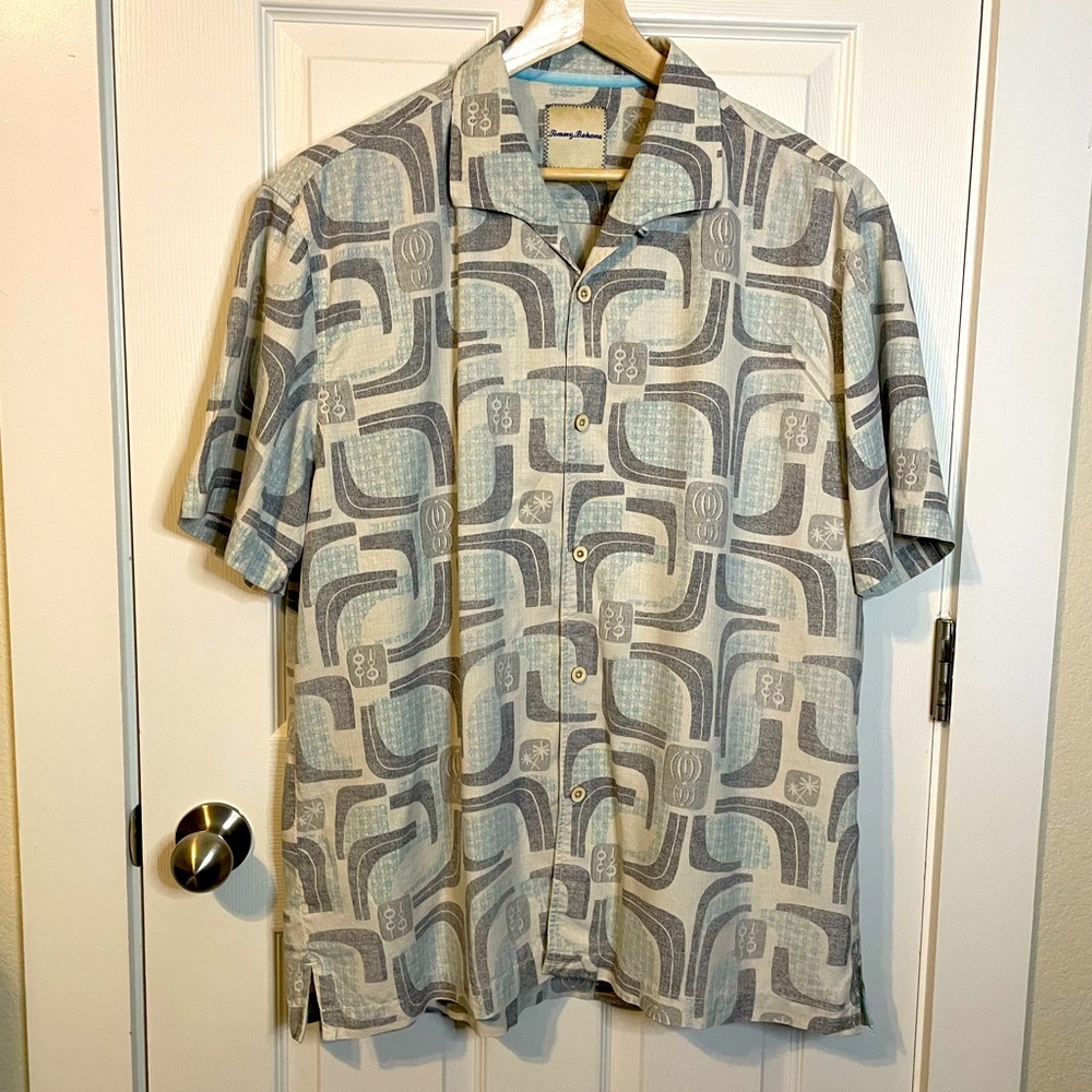 Tommy Bahama silk short sleeve retro button down shirt sz XL MCM style